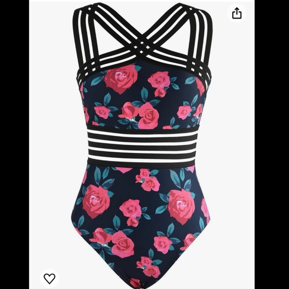 Hilor Women's One Piece Swimwear Front Crossover Swimsuits, Red Rose, L / 10-12
